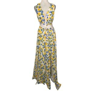 Salty Weekend Women’s Large Cut out Lemon Print Sleeveless Summer Maxi Dress